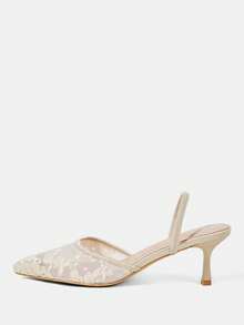 CUCCOO HITCHD Apricot Pointed Toe Stiletto Heel Lace Mesh  Wedding Party Women's High Heel Sandals Open Toe Sandals For Christmas - Apricot - View 2