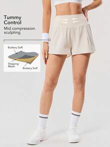 OutZeal Quần short chạy bộ nữ, quần short thể thao tập gym, tập luyện mùa hè, có chức năng kiểm soát vòng bụng, thiết kế 2 trong 1 tích hợp quần short bên trong, quần thể thao nữ năng động. - Màu be - Xem 2