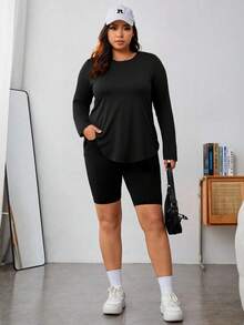 Velisys 2pcs Women's Black & Coffee Brown Round Neck Long Sleeve Relaxed Fit Comfortable Casual Yoga & Active Wear - Multicolor - View 2