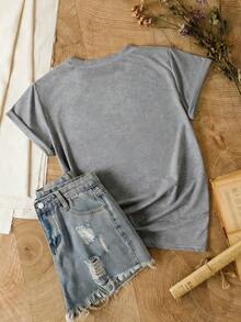 SHEIN LUNE BRIDE Embroidered Comfortable Casual Short Sleeve White Embroidered Shirt - Dark Grey - View 2