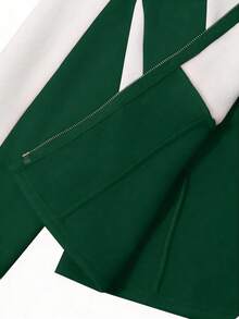 Franclia 女士优雅休闲黑白拼接修身夹克 - 綠色 - 查看 4