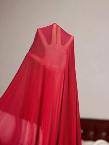 Slumberist Camisola Sexy com Decote em V e Fenda, Feita de Tecido Metálico, Conjunto de Camisola e Robe Transparente com Renda para Mulheres - Vinho - Visão 8