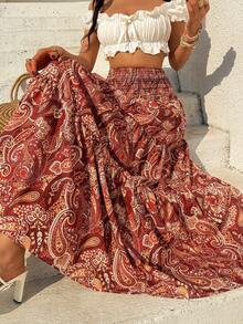 SHEIN Unity Women's Bohemian Print Skirt, Casual Holiday Daily Wear, Spring/Summer - Redwood - View 5