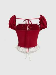 ROMWE Avant Sports Style Numeric Print Lace-Up Reversible Fitted Women Tank Top - Red - View 2