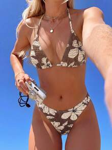 Swim Mod Women's Random Print Spaghetti Strap Two Pieces Bikini Swimsuit, Summer Beach Vacation Outfits - Multicolor - View 2