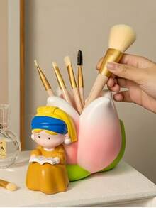 Zazumi 1 PC Creative Light Luxury Pearl Girl Tulip Pen Holder Resin Craft Desk Organizer For Stationery And Makeup Brushes Cute Decorative Gift For Students Best Friend - Multicolor - View 3