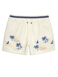 Horizaway 男士热带印花休闲沙滩短裤 - 米色 - 查看 3