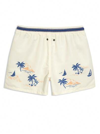 Solantero Quần short đi biển nam họa tiết nhiệt đới, quần bơi nam họa tiết cây cọ, quần bơi nam họa tiết cây cọ, đi nghỉ lễ