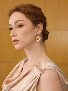 MOTF PREMIUM 复古金属圆盘耳环，简约几何圆形耳环，百搭欧美风格 - 金色 - 查看 3