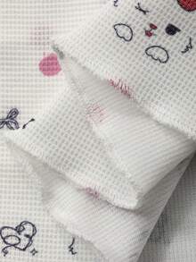 DAZY Cute Cartoon Ditsy Floral Loose Women Pajama Set With Ruffle Hem - White - View 7