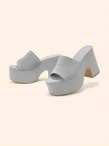 CUCCOO BASICS Ladies Open-Toed Thick-Heeled Mules Sandals Breathable Spring And Summer Party Platform Heels Gray Christmas - Grey - View 1