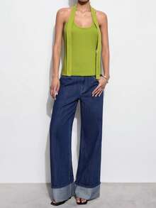 Maija 女士休闲无袖挂脖式背心，简约时尚，适合日常穿着 - 綠色 - 查看 4