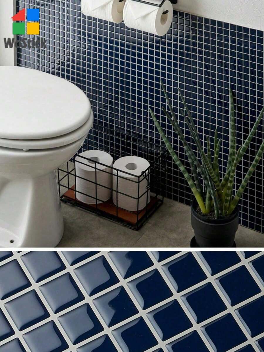 1 Tấm giấy dán tường vinyl chống thấm nước WoStick 10 inch x 10 inch, tự dính, dạng ô nhỏ, thích hợp trang trí nhà cửa, tường, phòng ngủ, nhà bếp. - Xanh đậm - Xem 1