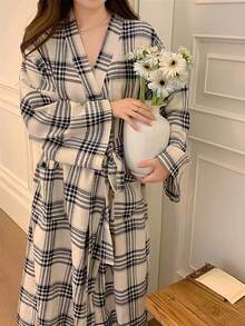 Japanese Nightgown Girl Spring And Autumn New Long-Sleeved Simple Casual Nightgown Long Kimono Ins Style Home Clothes - Apricot - View 1