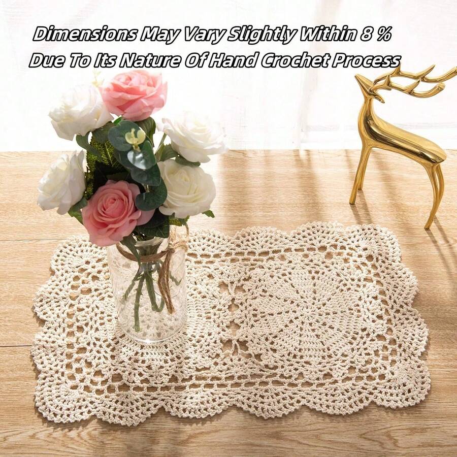 1 Piece/2 Pieces/4 Piece Set Of Handmade Crocheted Lace Placemats, Rectangular Lace Tablecloths, Heat-Resistant Coasters, Table Flags, Suitable For Table Decoration On Holidays Such As Thanksgiving And Christmas, Available In Beige/White - Beige - View 1