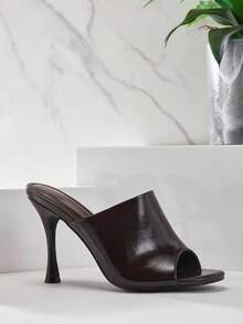 SHUZIA Women's Minimalist Elegant Stiletto Slip-On Heeled Sandals - Coffee Brown - View 6