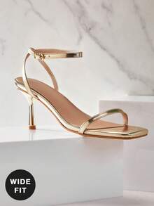 SHUZIA Women's Wide-Fit Fashionable Ankle Strap Buckle Square Toe Heeled Sandals - Gold - View 4