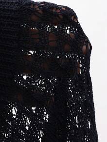 DAZY 女士纯色修身镂空 Polo 领短袖优雅正式针织上衣，春秋季 - 藏蓝色 - 查看 8