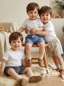 SHEIN Vintaside Kids 3pcs Baby Boy Solid Color Elastic Waist Casual Shorts,Textured Fabric Loose Sportswear For Beach Vacation,Park Outing,Daily Wear,Spring Summer Wear - Multicolor - View 8