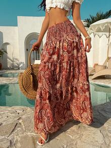 SHEIN Unity Women's Bohemian Print Skirt, Casual Holiday Daily Wear, Spring/Summer - Redwood - View 3