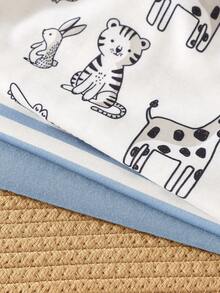 3pcs Newborn Baby Boy Cute Cartoon Striped Sleeveless Knit Romper Set, Summer