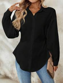 SHEIN Tall Women's Elegant French Style White Blouse For Commuting - Black - View 4