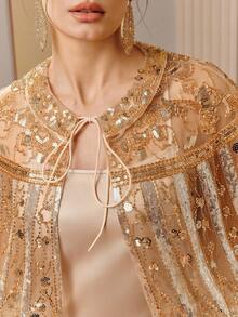 Anewsta Women's New Elegant Party Beaded Tie Shawl, Gold - Apricot - View 1