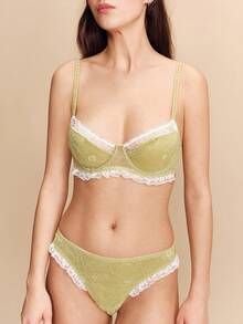 lacRébo 女士撞色花卉蕾丝时尚内衣套装 - 綠色 - 查看 1