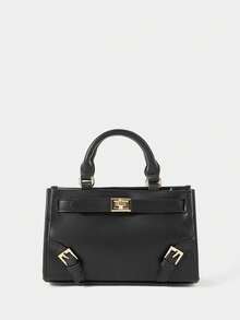 SHECARRY Fashionable Versatile Commuter Buckle Design Handbag - Black - View 2