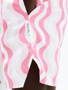 SUMWON Beach Swim Trunks With Wavy Pink Pattern And Drawstring Waistband For Summer Vacation Pool Swimming Shorts - Pink - View 6