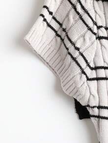 GlowEve 2pcs/Set Striped & Twist Cable Print Crew Neck Short Sleeve Casual Knit Sweater - Grey - View 6