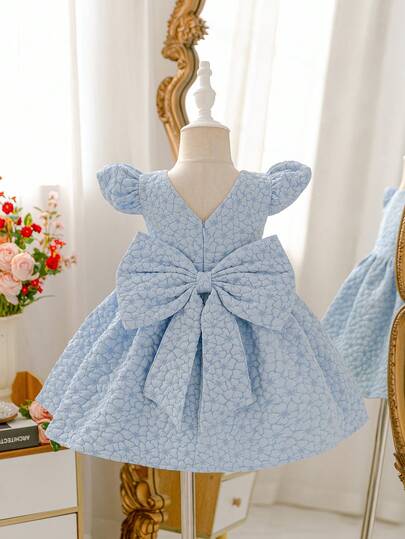 Glamorique Kids Infant/Baby GirlV-Back Bow Decor Party Dress, Suitable For All Seasons
