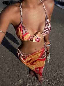 Opulessa 女士沙滩度假印花挂脖比基尼套装 - 彩色 - 查看 1