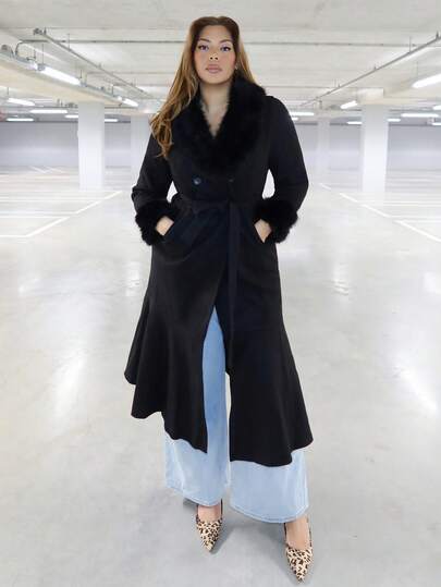 MelDlgn Plus Size Solid Color Mermaid Overcoat, Autumn/Winter