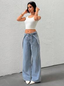 SHEIN Fashionable Commuter Low-Waist Straight-Leg Jeans - Medium Wash - View 3