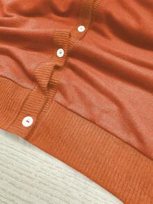 EMERY ROSE 女士圆领长袖针织开衫，秋冬款 - 橘色 - 查看 3