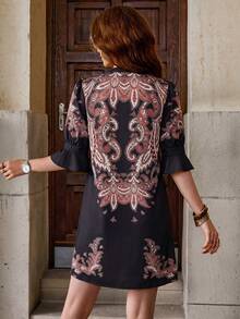 Solivie 女士中袖印花情人节春夏连衣裙，情人节套装 - 黑色 - 查看 2