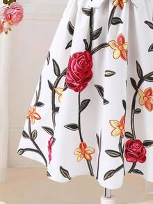 Tween Girls Elegant Floral Turndown Collar Sleeveless Dress, Suitable For Commuting, Party, And Gatherings - Multicolor - View 6