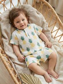 Vintaside Kids مجموعة قميص كم قصير وشورت مطبوع بطباعة البطيخ لطفل صبي، 2 قطعة - أصفر - مشاهدة 8