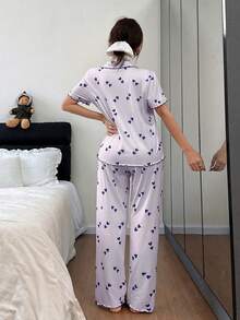 Dream Adore Bộ đồ ngủ thường ngày lãng mạn in hình trái tim kẻ sọc - Màu xanh lam - Xem 3