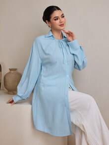 Graceveil Áo sơ mi dài tay dáng rộng màu xanh dương dành cho nữ - Màu xanh lam - Xem 3