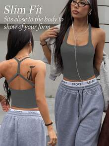 Dewbera 女士无缝瑜伽运动文胸无钢圈健身短款运动背心跑步文胸 - 灰色 - 查看 2