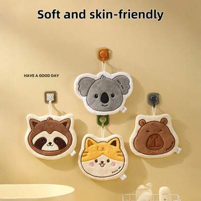 Zazumi 4款动物图案：考拉、猫、水豚、浣熊超强吸水手巾，双层海绵珊瑚绒材质，可悬挂，适用于厨房、浴室，送给女性、妈妈、妻子、姐妹、朋友、同事的理想礼物