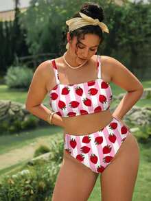 Swim Mod 大码女式豹纹极简吊带泳衣套装 - 彩色 - 查看 4