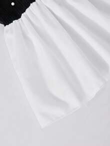 2件套少女休闲优雅拼接针织衬衫裤套装，适合春秋季穿着 - 黑色 - 查看 7