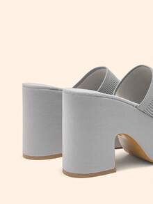 CUCCOO BASICS Ladies Open-Toed Thick-Heeled Mules Sandals Breathable Spring And Summer Party Platform Heels Gray Christmas - Grey - View 5
