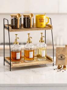 Countertop Coffee Station Organizer, 2 Tier Wooden Shelf For Coffee Bar Accessories, Condiment Storage Caddy For Kitchen, Home, Office - Brown, Kitchen Storage Utensils, Room Decoration, Suitable For Kitchen, Restaurant, Party, Camping, Gathering, Gift For Friends, Family Gift - Multicolor - View 10