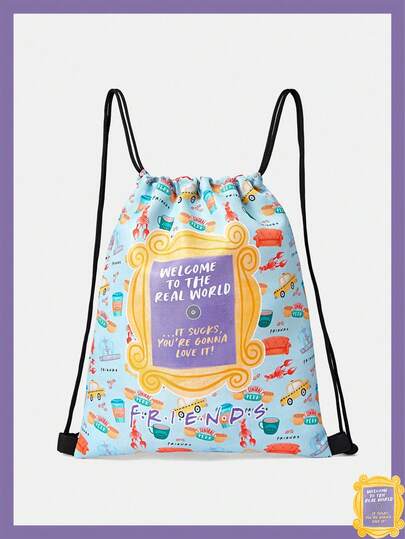 FRIENDS X SHEIN Drawstring Backpack For Sports, Fitness, Travel, Swimming, Beach. Sports Bag, Gym Bag, Suitable For Men, Women, Boys, Girls. Gym Accessories, School Backpack