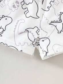 SHEIN Playful Pals 3pcs Baby/Toddler Boys' Cute Dinosaur Print, Classic Black & White Stripe, Solid Black Casual Shorts, Spring/Summer - Black and White - View 4