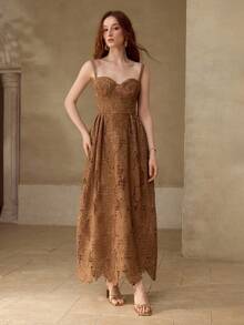 MOTF PREMIUM LACE PATCHWORK HOLLOW OUT DRESS, SPRING/SUMMER - Camel - View 4